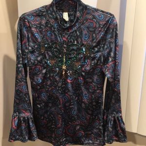 Free People Multicolor Paisley Blouse with Flared Cuffs